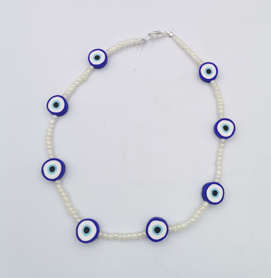 White and Blue Evil Eye Necklace