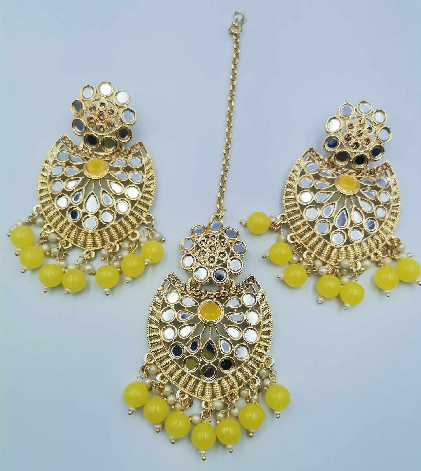 Yellow, Gold and Mirrors Maang Tikka Set