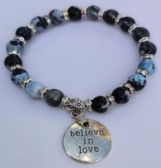 Believe in Love Black and White Stone Bracelet